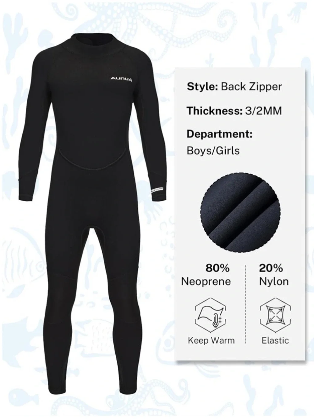 Aunua Kids Black Long Sleeve One-Piece Swimsuit Wetsuit